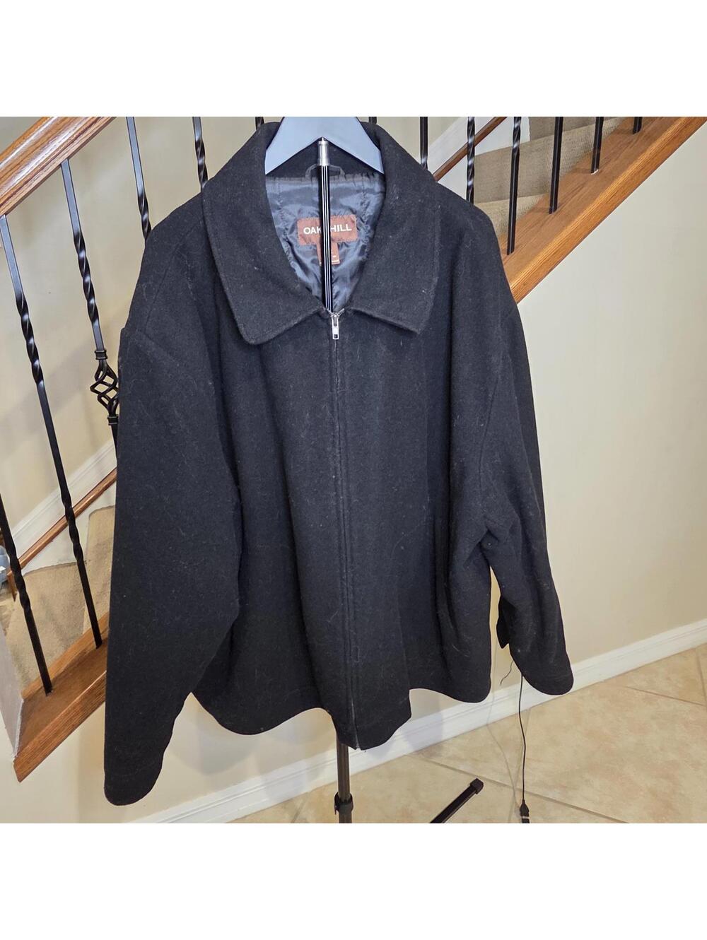Oak Hill Men's Black Wool Blend Zip-Up Jacket Coat Size 2XL